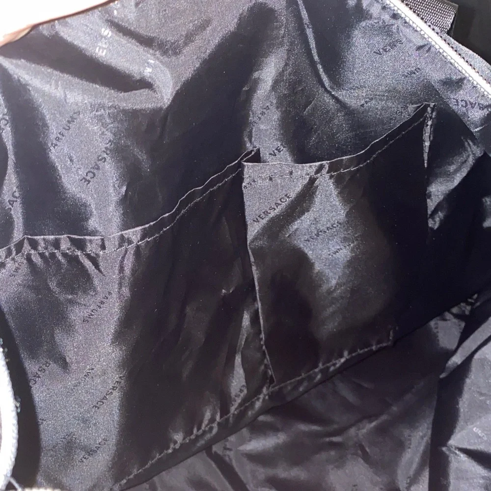 New! Versace Large Black Foldable Weekend Tote with Gold Accents - Picture 12 of 16